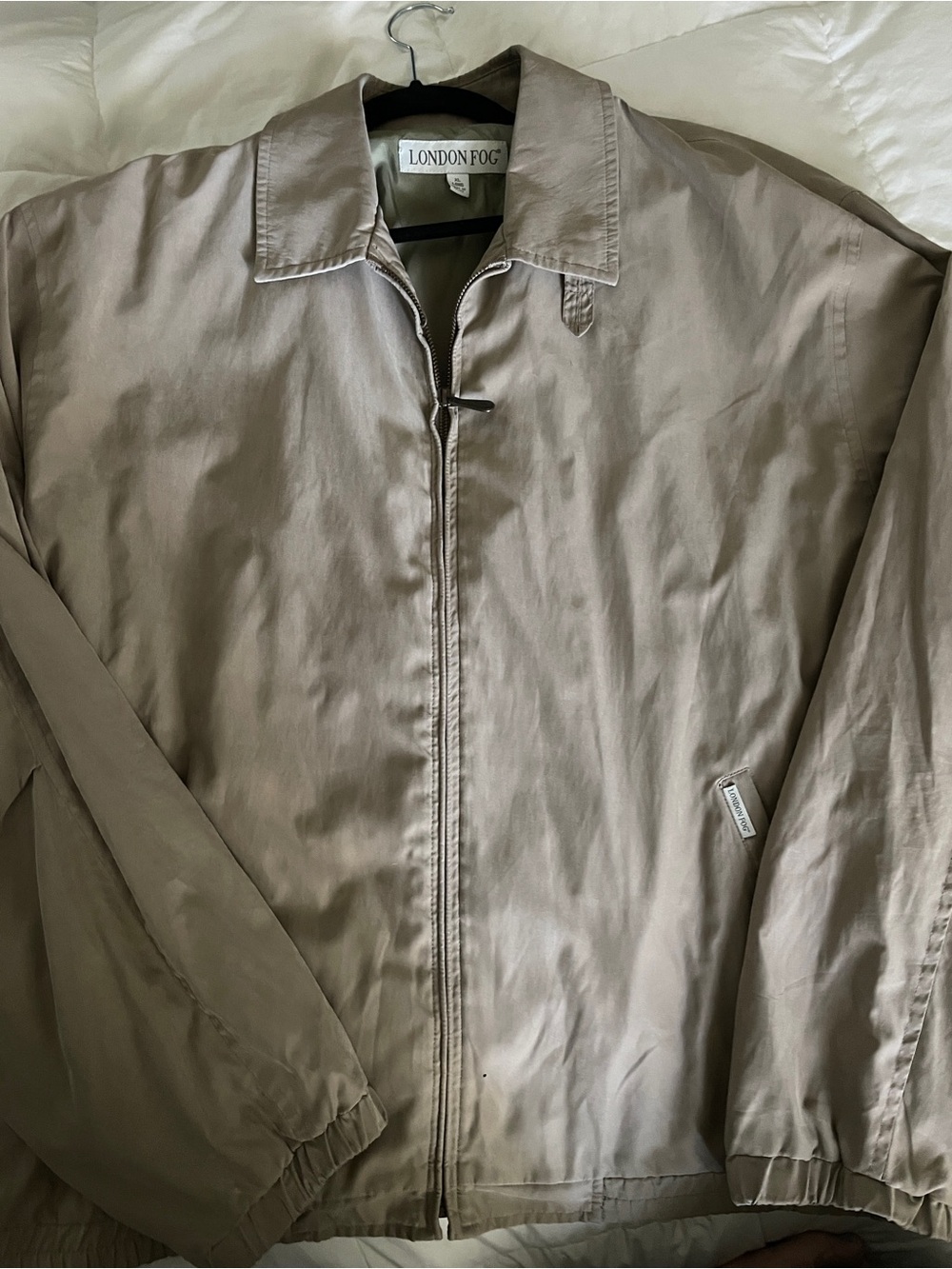 Vintage Y2K London Fog Taupe Zip-Front Bomber Jacket – Men’s XL Long